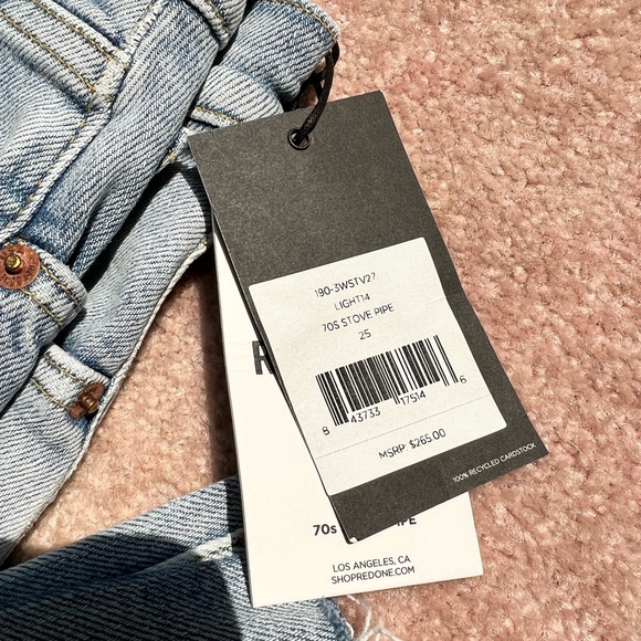 RE/DONE 70’s High Rise Stove Pipe Jeans Crops Raw Edge in Light 14 - Picture 7 of 11